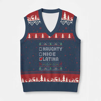 Latin American Xmas V-Neck Knit Sweater Vest Naughty Nice Latina Funny Xmas List Hispanic Ugly Sweater - Wonder Print Shop
