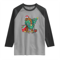 Bigfoot Christmas Tree Raglan Shirt Xmas Lights Sasquatch Lovers