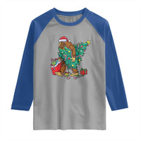 Bigfoot Christmas Tree Raglan Shirt Xmas Lights Sasquatch Lovers