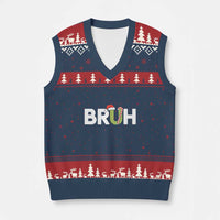 Funny Xmas Bruh V-Neck Knit Sweater Vest Candy Cane Santa Hat Festive Xmas Matching - Wonder Print Shop