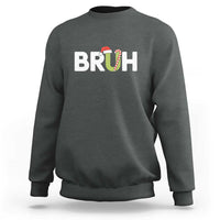 Funny Christmas Bruh Sweatshirt Candy Cane Santa Hat Festive Xmas Matching - Wonder Print Shop