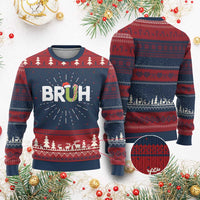 Funny Xmas Bruh Ugly Christmas Sweater Candy Cane Santa Hat Festive Xmas Matching - Wonder Print Shop