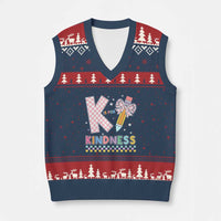 K Is For Kindness V-Neck Knit Sweater Vest Cute Pencil Bow Teacher Be Kind - Wonder Print Shop