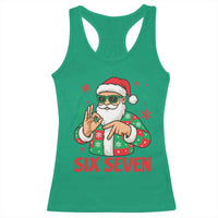 Cool Santa Six Seven Meme Christmas Racerback Tank Top Funny 67 Holiday Hand Sign with Hipster Vibes - Wonder Print Shop