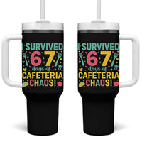 I Survived 67 Days of Cafeteria Chaos Tumbler With Handle Funny School Lunch Duty - Wonder Print Shop