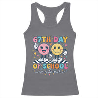 67th Day of School Vibes Racerback Tank Top Cute Retro Smiling Face for Students & Teachers - Wonder Print Shop