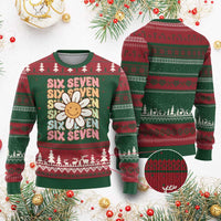 Six Seven Flower Power Ugly Christmas Sweater Viral 67 Meme with Retro Daisy - Wonder Print Shop