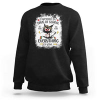 I Survived 67 Days of School Sweatshirt Funny Teacher Black Cat Chaos Everything Is Fine - Wonder Print Shop