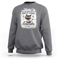 I Survived 67 Days of School Sweatshirt Funny Teacher Black Cat Chaos Everything Is Fine - Wonder Print Shop