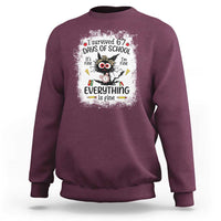 I Survived 67 Days of School Sweatshirt Funny Teacher Black Cat Chaos Everything Is Fine - Wonder Print Shop