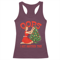 Funny Retro Christmas Pinup Girl Racerback Tank Top Oops I Got Another Tree Vintage Pin Up Style Holiday Humor - Wonder Print Shop
