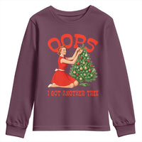 Funny Retro Christmas Pinup Girl Youth Sweatshirt Oops I Got Another Tree Vintage Pin Up Style Holiday Humor - Wonder Print Shop