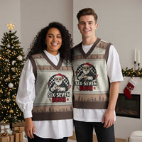 Six Seven Bruh Xmas Meme V-Neck Knit Sweater Vest Cool Santa 67 Hand Sign Street Style Vibes - Wonder Print Shop