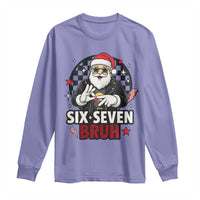 Six Seven Bruh Christmas Meme Long Sleeve Shirt Cool Santa 67 Hand Sign Street Style Vibes - Wonder Print Shop