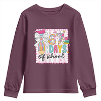 67 Days of School Youth Sweatshirt Six Seven Cute Girly Pencil and Bow for Students Teachers - Wonder Print Shop