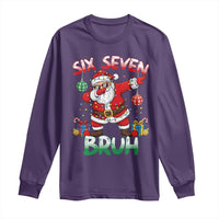 Six Seven Bruh Christmas Long Sleeve Shirt Funny Dabbing Santa 67 Meme Holiday Gag Gift - Wonder Print Shop