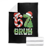 Funny 67 Bruh Christmas Throw Blanket Candy Cane and Xmas Tree Six Seven Meme Holiday Lights - Wonder Print Shop