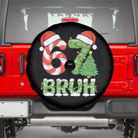 Funny 67 Bruh Christmas Spare Tire Cover Candy Cane and Xmas Tree Six Seven Meme Holiday Lights - Wonder Print Shop