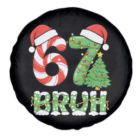 Funny 67 Bruh Christmas Spare Tire Cover Candy Cane and Xmas Tree Six Seven Meme Holiday Lights - Wonder Print Shop