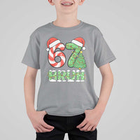 Funny 67 Bruh Christmas T Shirt For Kid Candy Cane and Xmas Tree Six Seven Meme Holiday Lights - Wonder Print Shop