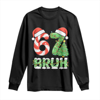 Funny 67 Bruh Christmas Long Sleeve Shirt Candy Cane and Xmas Tree Six Seven Meme Holiday Lights - Wonder Print Shop