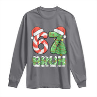 Funny 67 Bruh Christmas Long Sleeve Shirt Candy Cane and Xmas Tree Six Seven Meme Holiday Lights - Wonder Print Shop