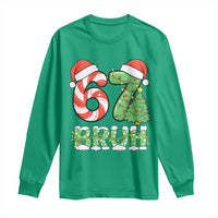 Funny 67 Bruh Christmas Long Sleeve Shirt Candy Cane and Xmas Tree Six Seven Meme Holiday Lights - Wonder Print Shop