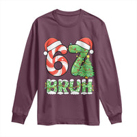 Funny 67 Bruh Christmas Long Sleeve Shirt Candy Cane and Xmas Tree Six Seven Meme Holiday Lights - Wonder Print Shop