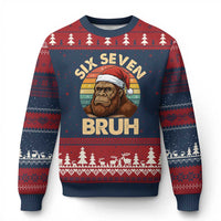 Six Seven Bruh Meme Xmas Bigfoot Ugly Christmas Sweater 67 Sasquatch Santa Retro Holiday - Wonder Print Shop
