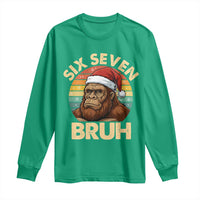 Six Seven Bruh Meme Christmas Bigfoot Long Sleeve Shirt 67 Sasquatch Santa Retro Holiday - Wonder Print Shop