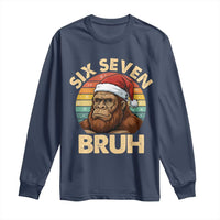 Six Seven Bruh Meme Christmas Bigfoot Long Sleeve Shirt 67 Sasquatch Santa Retro Holiday - Wonder Print Shop