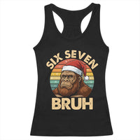 Six Seven Bruh Meme Christmas Bigfoot Racerback Tank Top 67 Sasquatch Santa Retro Holiday - Wonder Print Shop