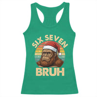 Six Seven Bruh Meme Christmas Bigfoot Racerback Tank Top 67 Sasquatch Santa Retro Holiday - Wonder Print Shop