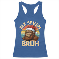 Six Seven Bruh Meme Christmas Bigfoot Racerback Tank Top 67 Sasquatch Santa Retro Holiday - Wonder Print Shop