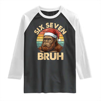 Six Seven Bruh Meme Christmas Bigfoot Raglan Shirt 67 Sasquatch Santa Retro Holiday - Wonder Print Shop