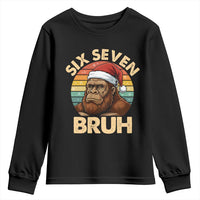 Six Seven Bruh Meme Christmas Bigfoot Youth Sweatshirt 67 Sasquatch Santa Retro Holiday - Wonder Print Shop