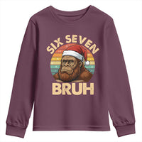 Six Seven Bruh Meme Christmas Bigfoot Youth Sweatshirt 67 Sasquatch Santa Retro Holiday - Wonder Print Shop