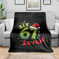 Six Seven Christmas Meme Throw Blanket Funny Green Grinchy 6 7 with Santa Hat - Wonder Print Shop