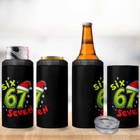 Six Seven Christmas Meme 4 in 1 Can Cooler Tumbler Funny Green Grinchy 6 7 with Santa Hat - Wonder Print Shop