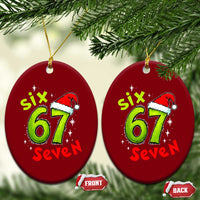 Six Seven Christmas Meme Ceramic Ornament Funny Green Grinchy 6 7 with Santa Hat - Wonder Print Shop