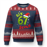 Six Seven Xmas Meme Ugly Christmas Sweater Funny Green Grinchy 6 7 with Santa Hat - Wonder Print Shop