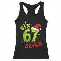 Six Seven Christmas Meme Racerback Tank Top Funny Green Grinchy 6 7 with Santa Hat - Wonder Print Shop