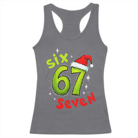Six Seven Christmas Meme Racerback Tank Top Funny Green Grinchy 6 7 with Santa Hat - Wonder Print Shop