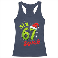 Six Seven Christmas Meme Racerback Tank Top Funny Green Grinchy 6 7 with Santa Hat - Wonder Print Shop