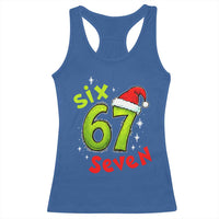 Six Seven Christmas Meme Racerback Tank Top Funny Green Grinchy 6 7 with Santa Hat - Wonder Print Shop