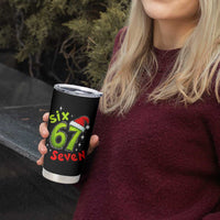 Six Seven Christmas Meme Tumbler Cup Funny Green Grinchy 6 7 with Santa Hat - Wonder Print Shop