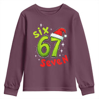 Six Seven Christmas Meme Youth Sweatshirt Funny Green Grinchy 6 7 with Santa Hat - Wonder Print Shop