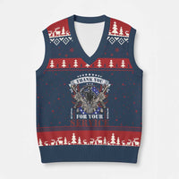 Patriotic Memorial Day V-Neck Knit Sweater Vest Thank You For Your Service Veterans Remembrance - Wonder Print Shop