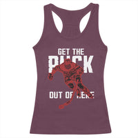 Get The Puck Out of Here Racerback Tank Top Sarcastic Ice Hockey Pun Humor