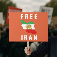 Free Iran Revolution 2026 Protest Sign Sun and Lion Flag Iranian Freedom Justice
